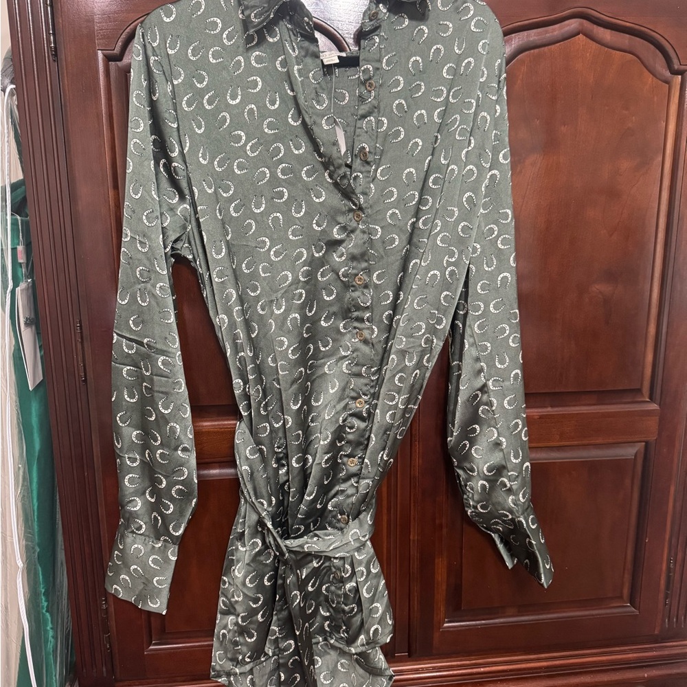 Cato Horse Shoe Green Patterned Shirt Dress